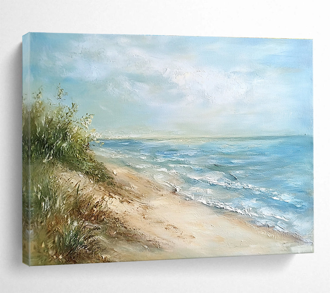 Serene Beach with Dunes Painting with Gentle Coastal Vibes ABS569