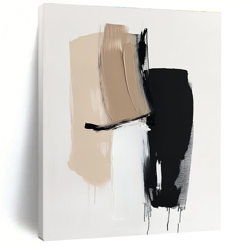 Beige Black White Abstract Painting with Minimalist Forms WINK632