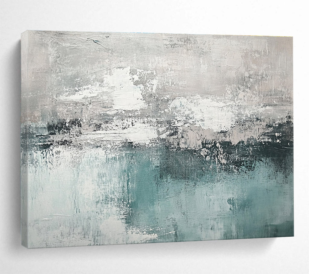 Gray and Teal Abstract Painting with Subtle, Layered Textures ABS454