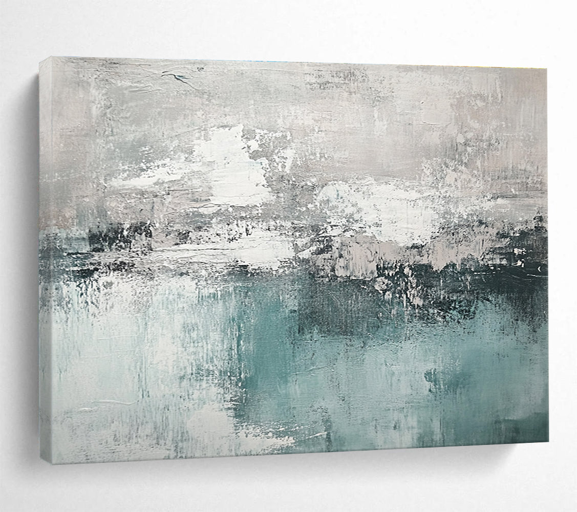 Gray and Teal Abstract Painting with Subtle, Layered Textures ABS454