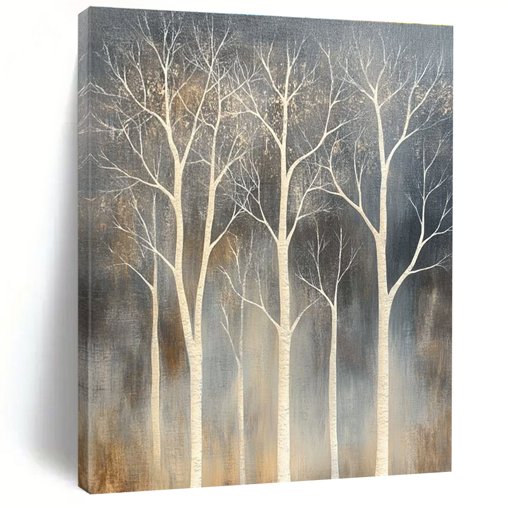White Trees on Dark Background Abstract Painting for Contemporary Forest - Themed Galleries GAB0817