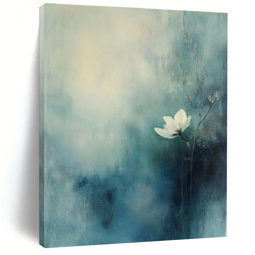Solitary White Flower Abstract Painting for Serene Bedrooms GAB1101