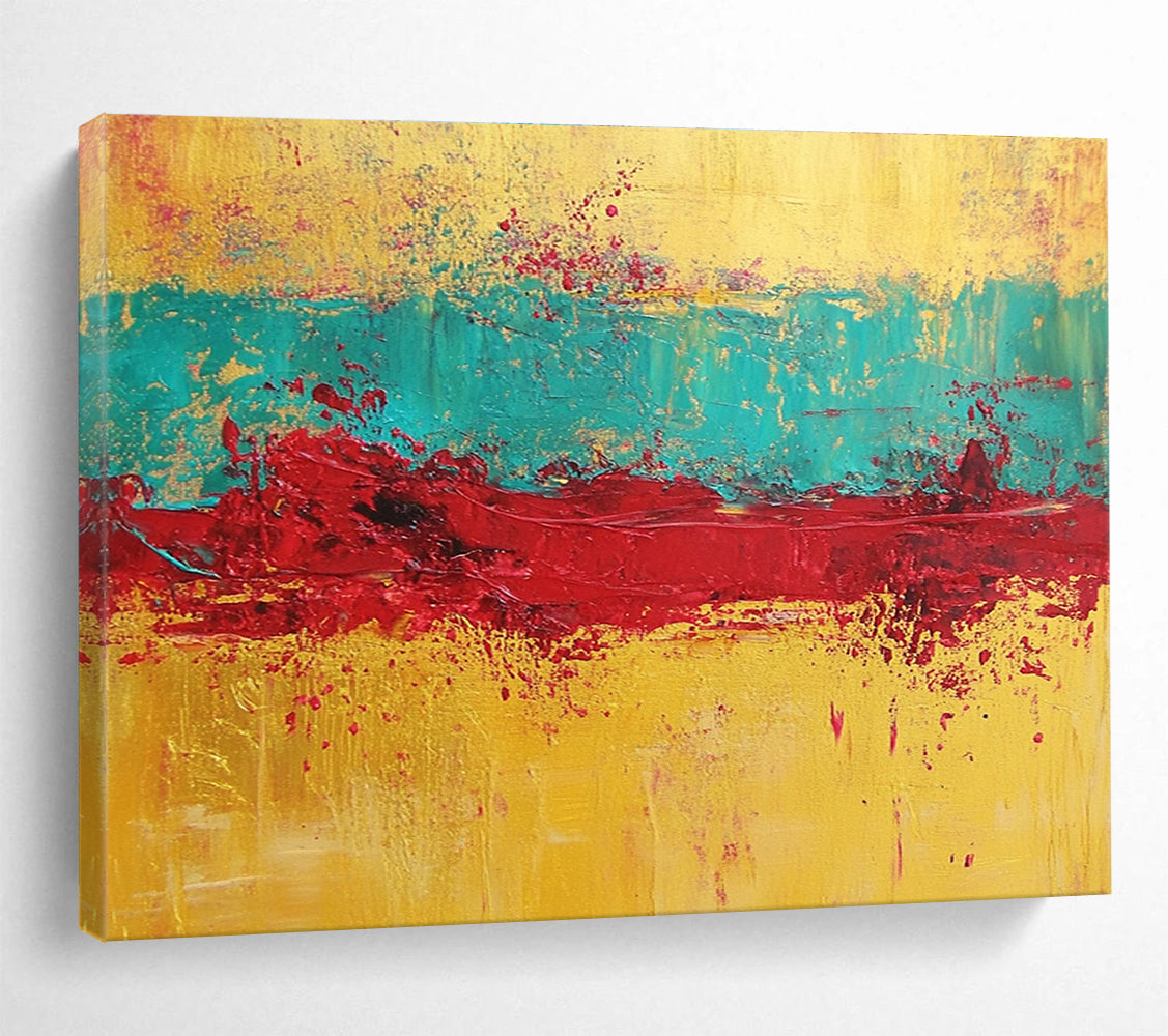 Yellow, Blue, and Red Abstract Painting with Textured Layers ABS428