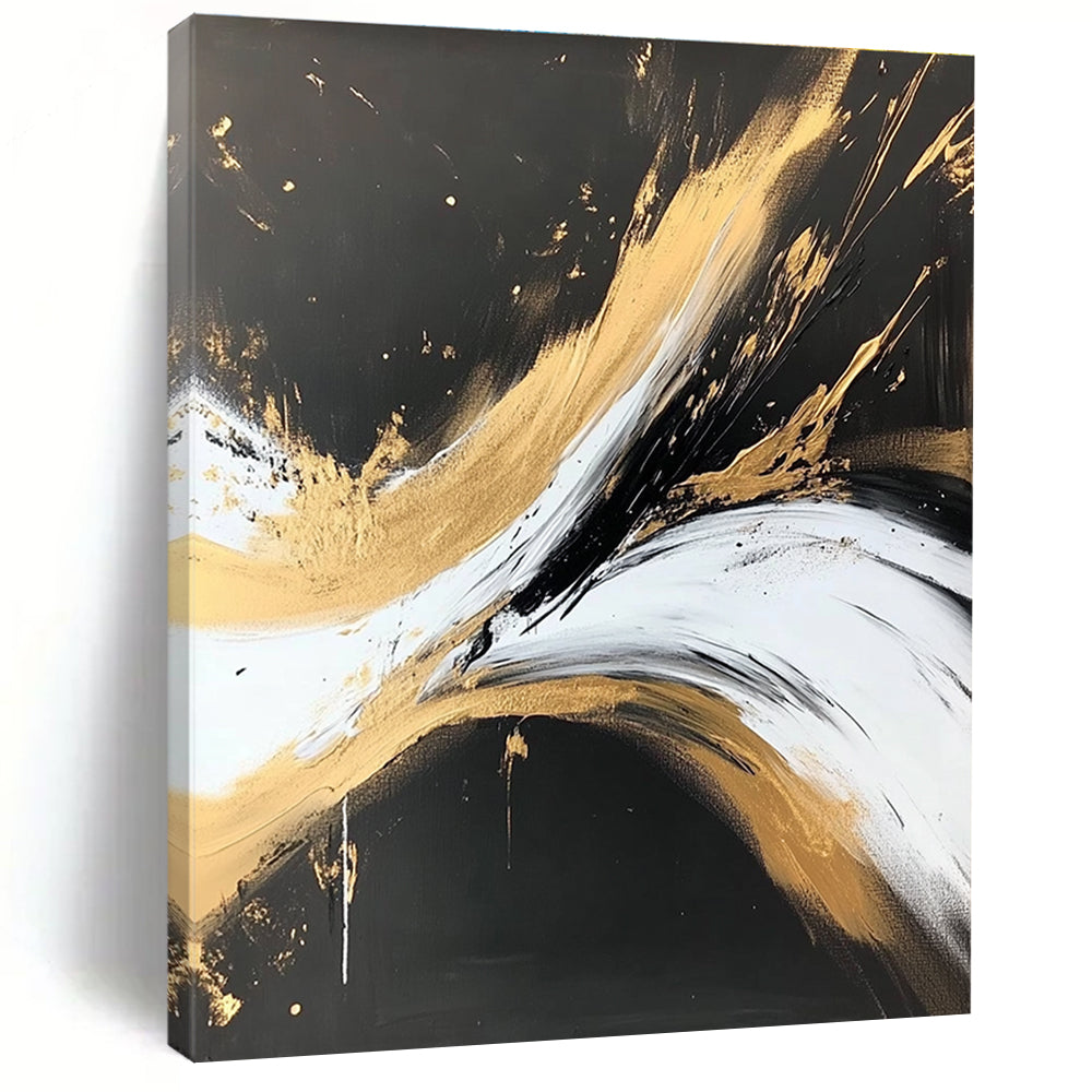 Black Gold and White Abstract Painting with Regal Drama WINK316