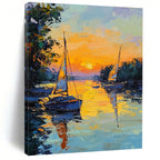 Sunset Sailboats on River Impressionistic Abstract Painting for Relaxing Spaces GAB1463
