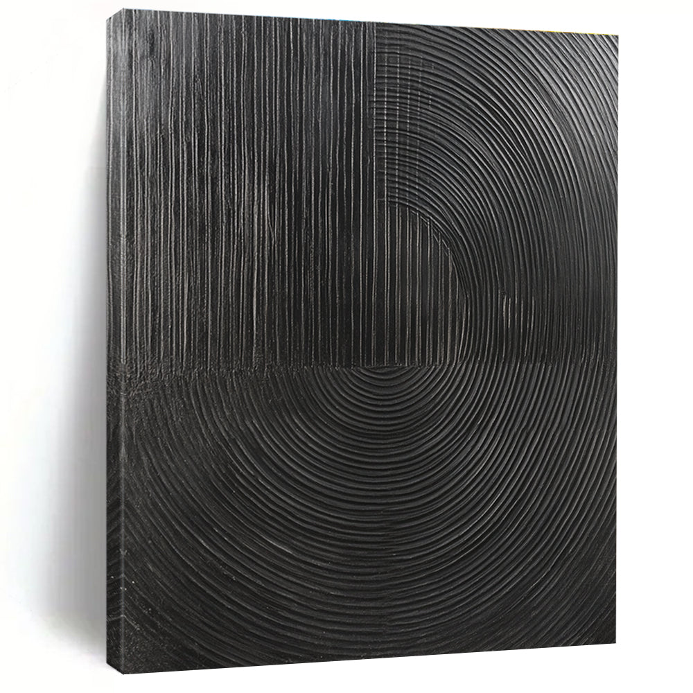Black Circular Lines Abstract Painting for Minimalist Home Offices GAB1320