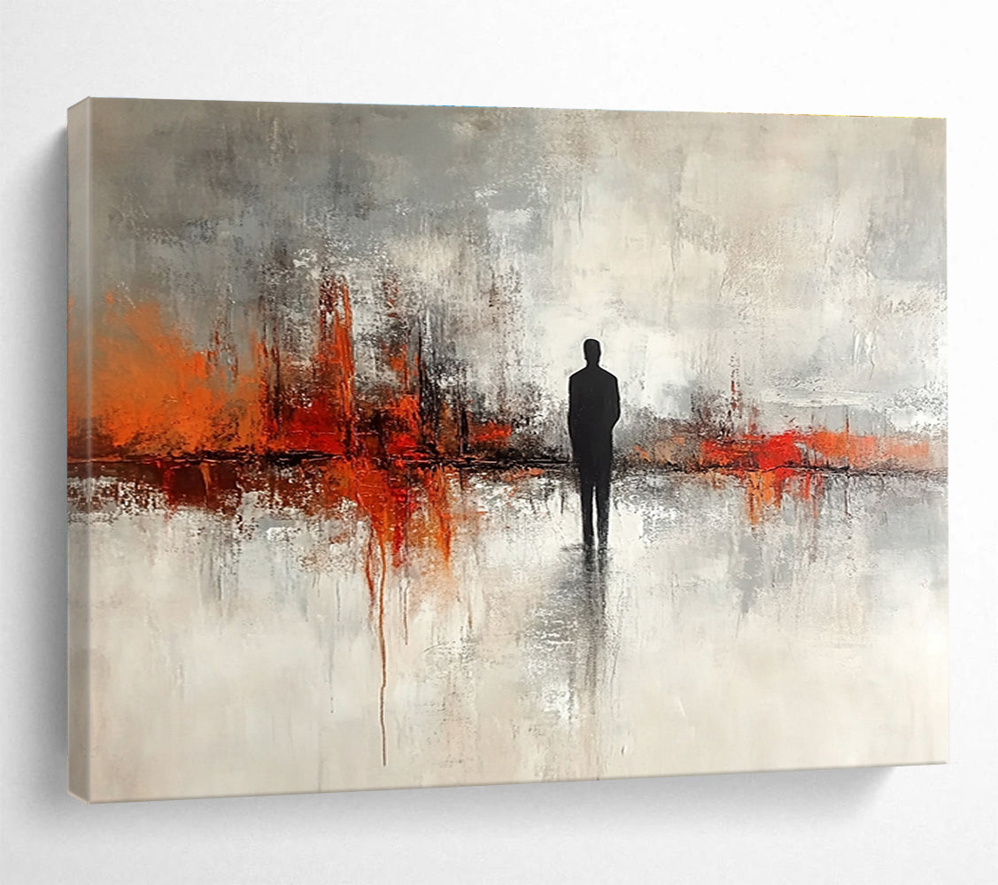 Silhouette in Abstract Landscape Painting with Contemplative Mood ABS417