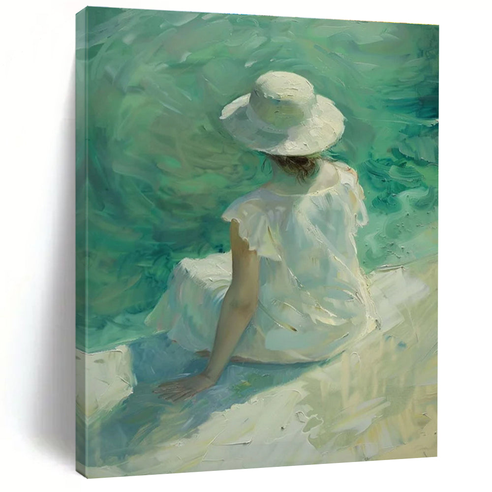 Lady by the Sea Abstract Painting for Coastal Home Bedrooms HENG088