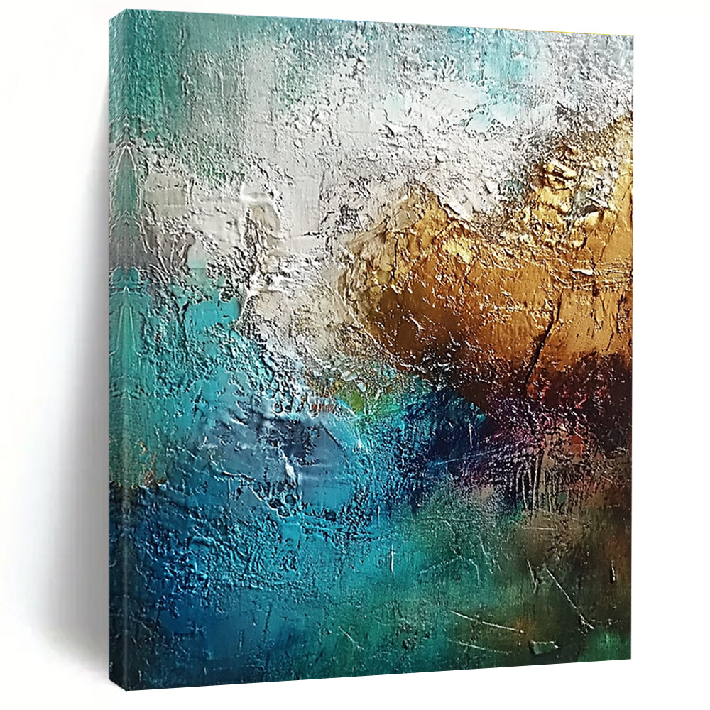 Textured Gold Blue Abstract Painting with Rich Depth WINK785