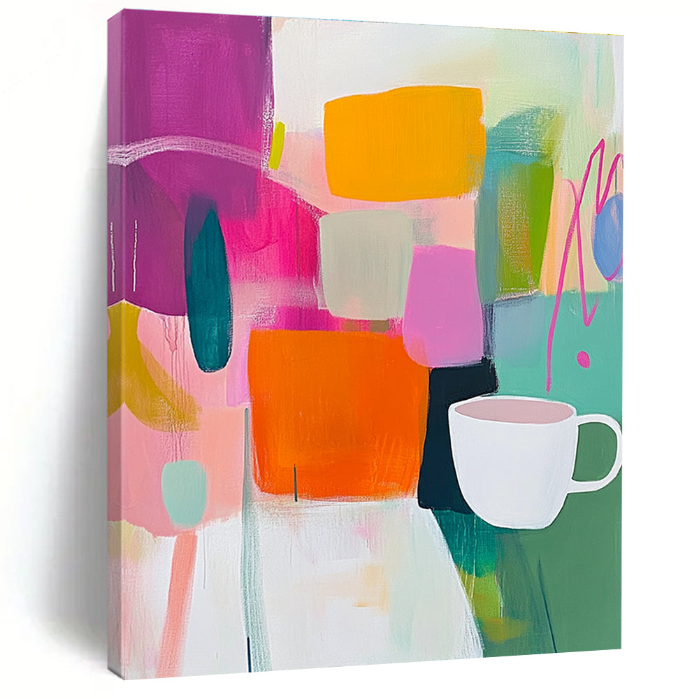 Colorful Abstract with Cup Painting for Modern Café Waiting Areas GAB1220
