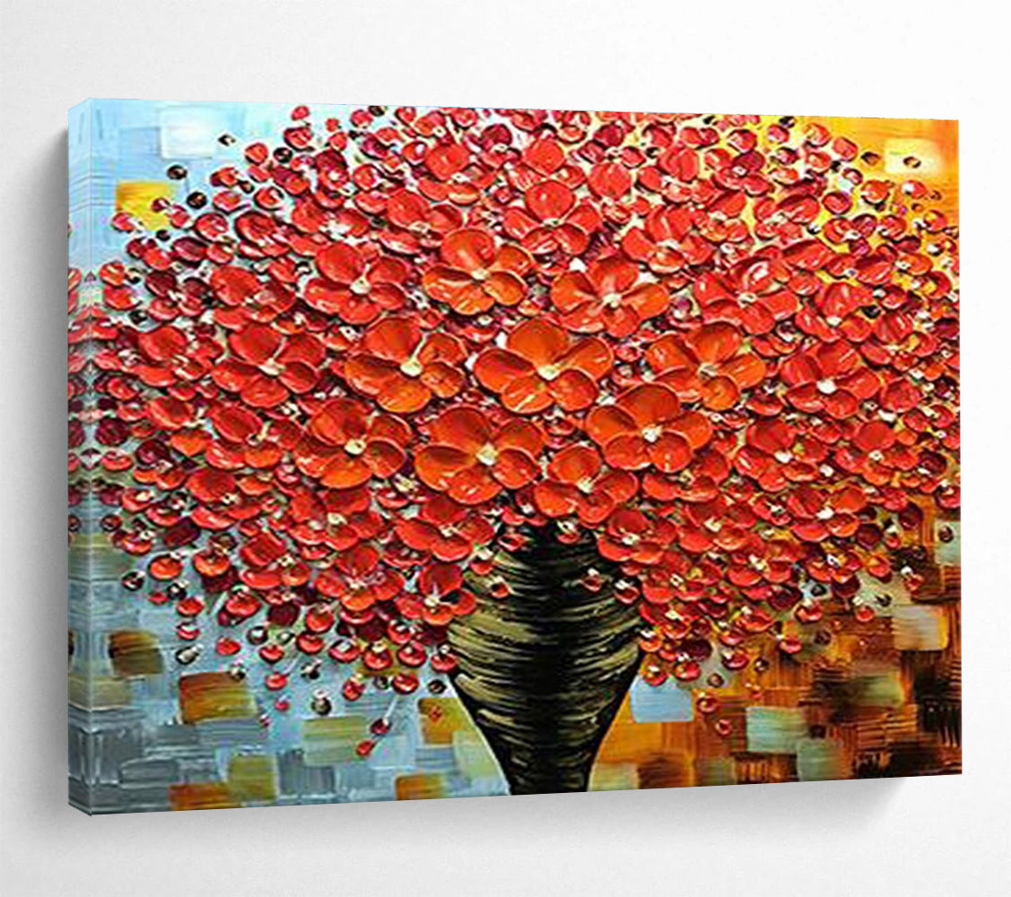Red Flower Vase Abstract Painting for Bold Dining Rooms YHT226