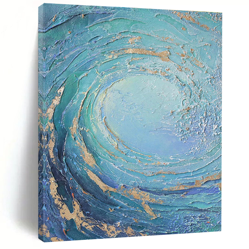 Textured Blue and Gold Vortex Abstract Painting for Luxurious Interiors HENG332