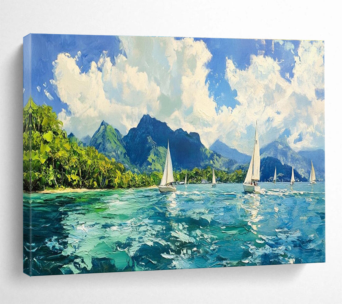 Sailing and Mountain Abstract Painting for Nautical - Themed Clubs YHT413