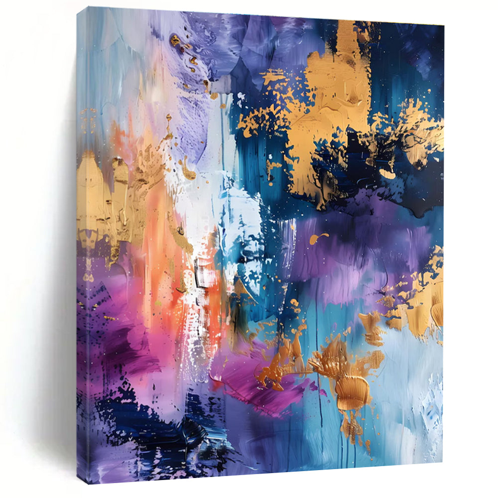 Luxurious Purple - Toned Abstract with Gold Painting for Elegant Spaces HENG282