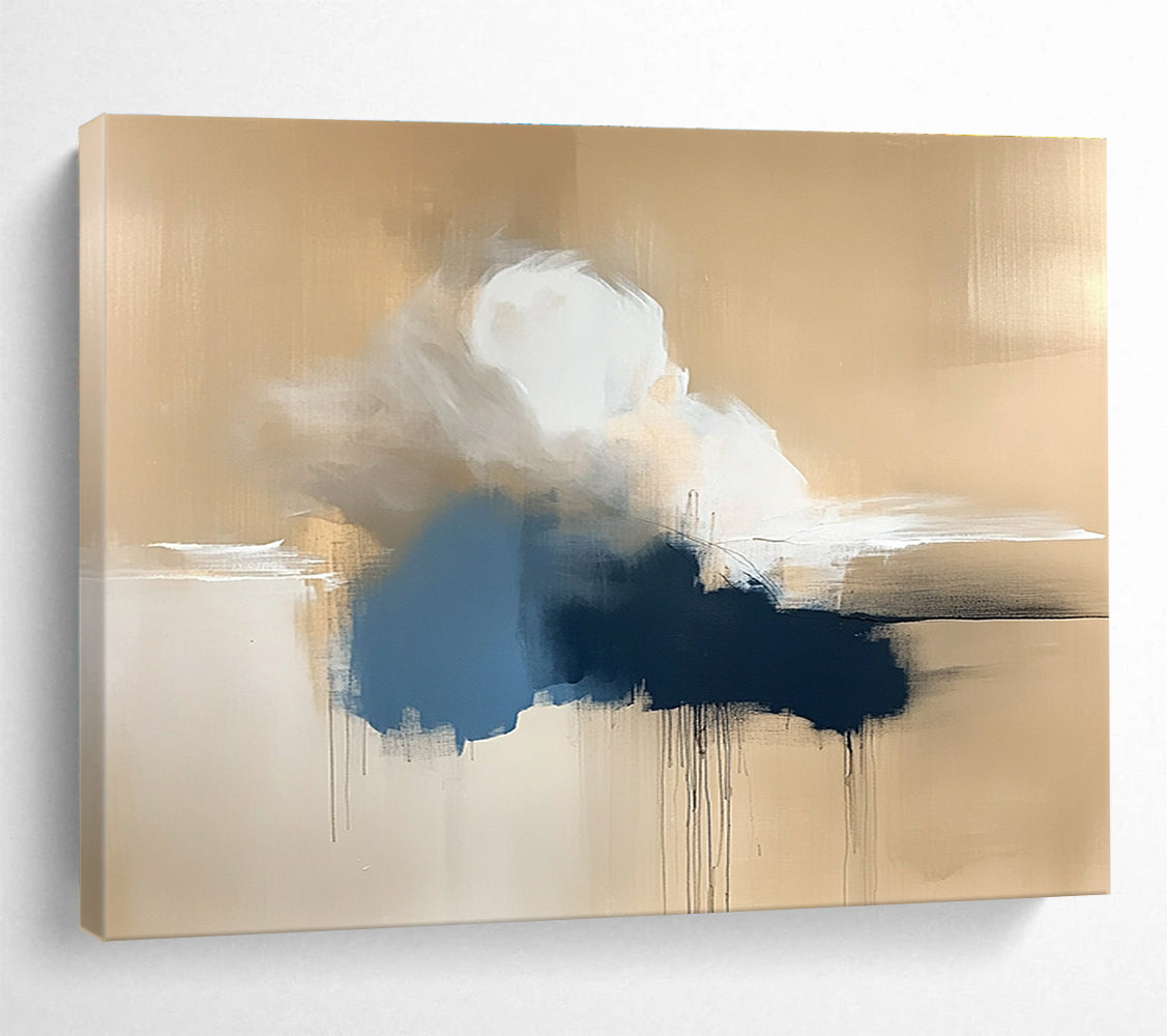 Minimalist Cloud Drift with Dripping Accents Abstract Painting ABS319