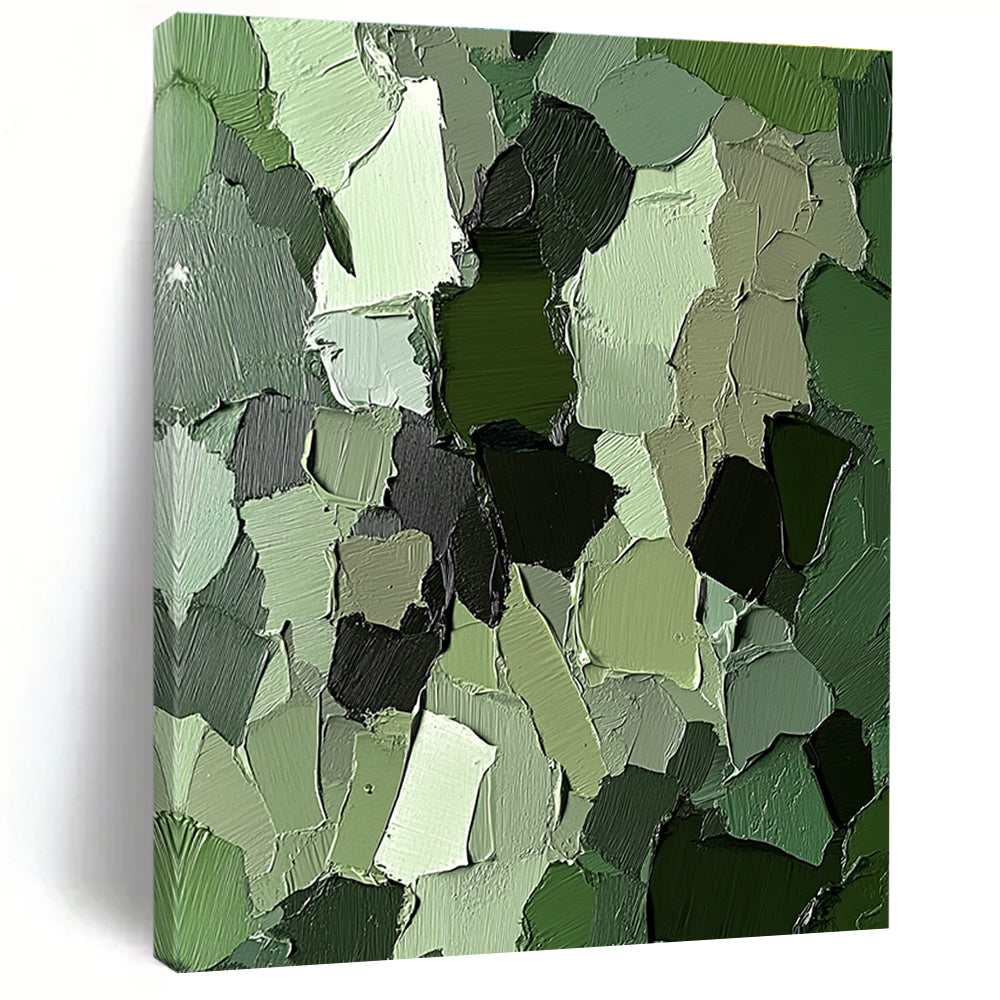 Green Patchwork Textured Abstract Painting with Playful Nature WINK107