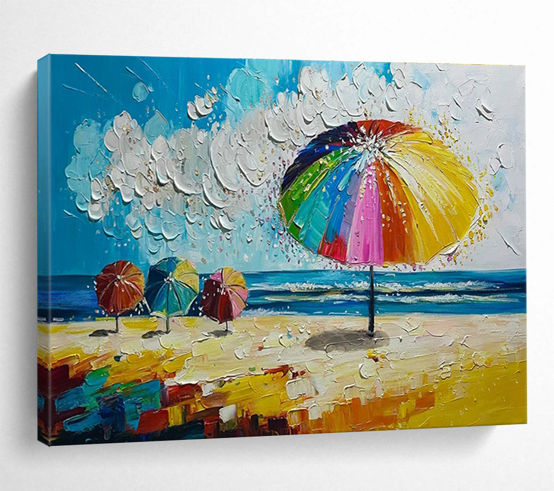 Beach Umbrellas Scene Abstract Painting for Coastal Home Decor YHT310