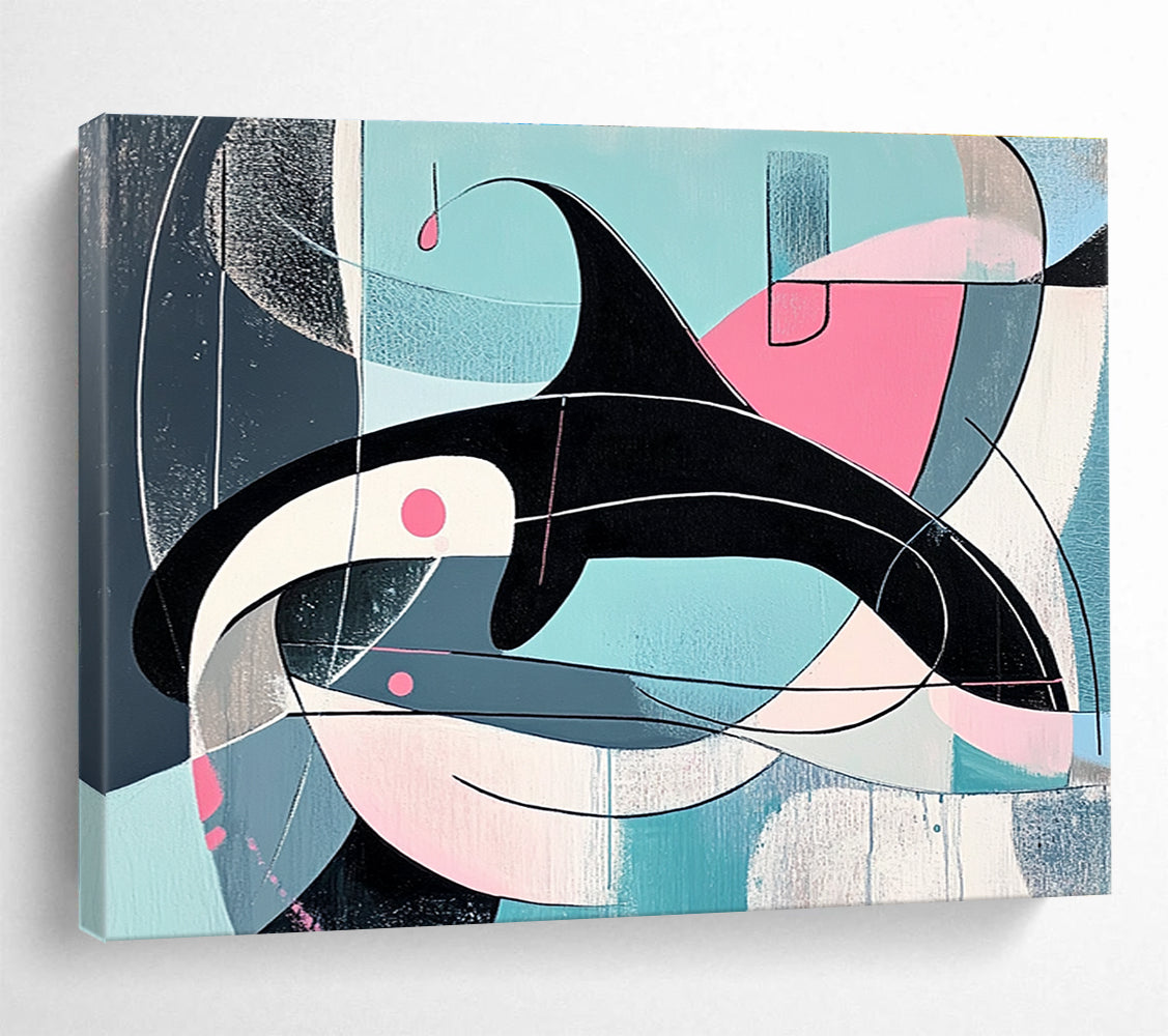 Geometric Orca with Pastel Shapes Abstract Painting ABS343