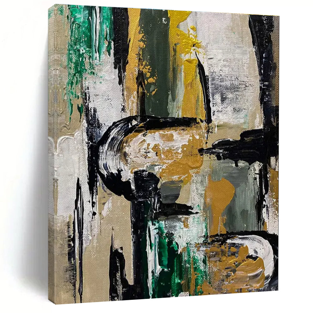Gold and Green Abstract Painting for Sophisticated Office Receptions HENG468