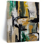 Gold and Green Abstract Painting for Sophisticated Office Receptions HENG468