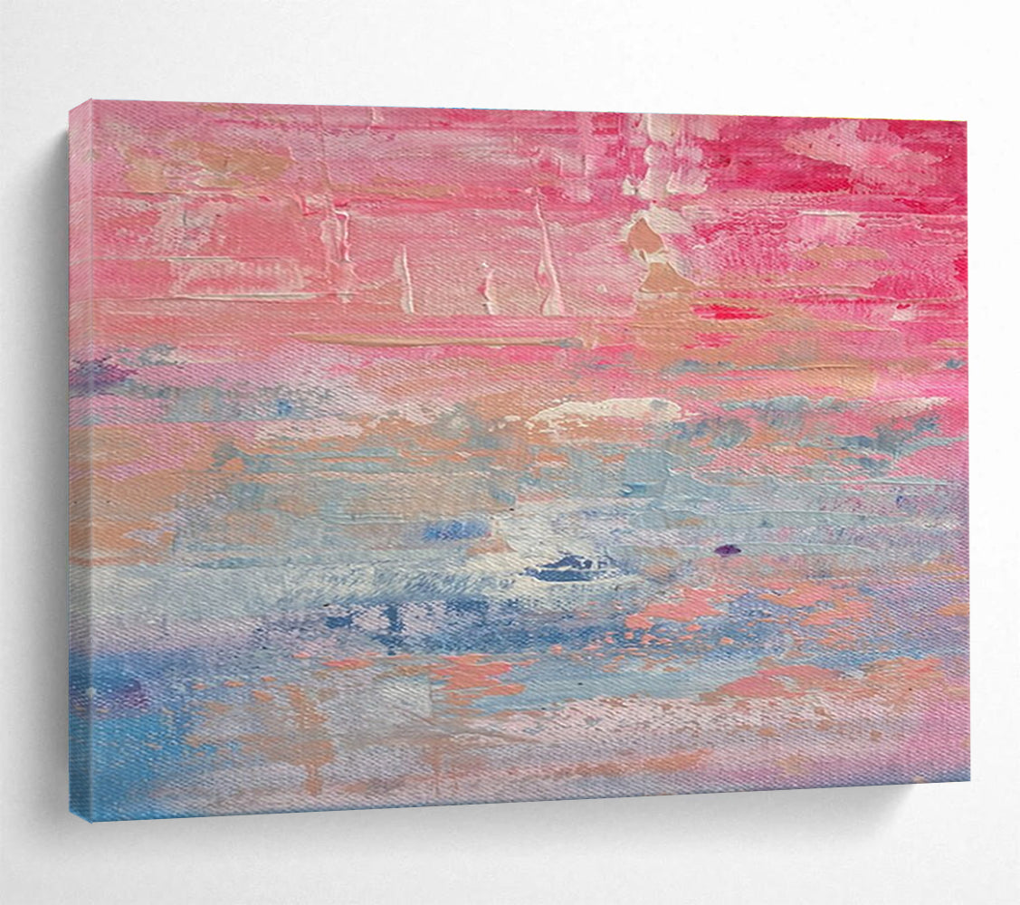 Pink - Blue Abstract Sunset Painting for Romantic Bed and Breakfasts YHT386