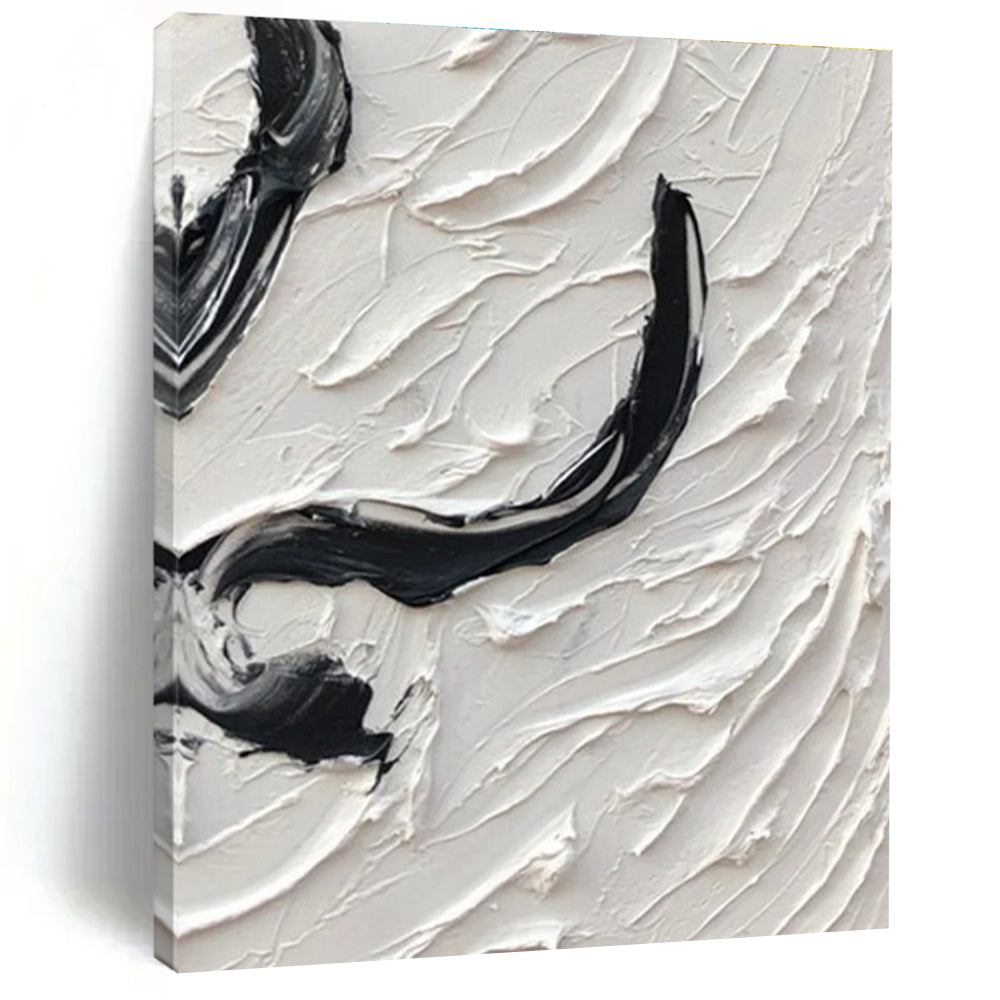 Black - White Textured Swirl Abstract Painting for Modern Living Spaces HENG400