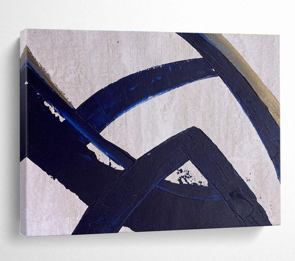 Dark Blue Abstract Lines Painting for Modern Corporate Lobbies YHT350