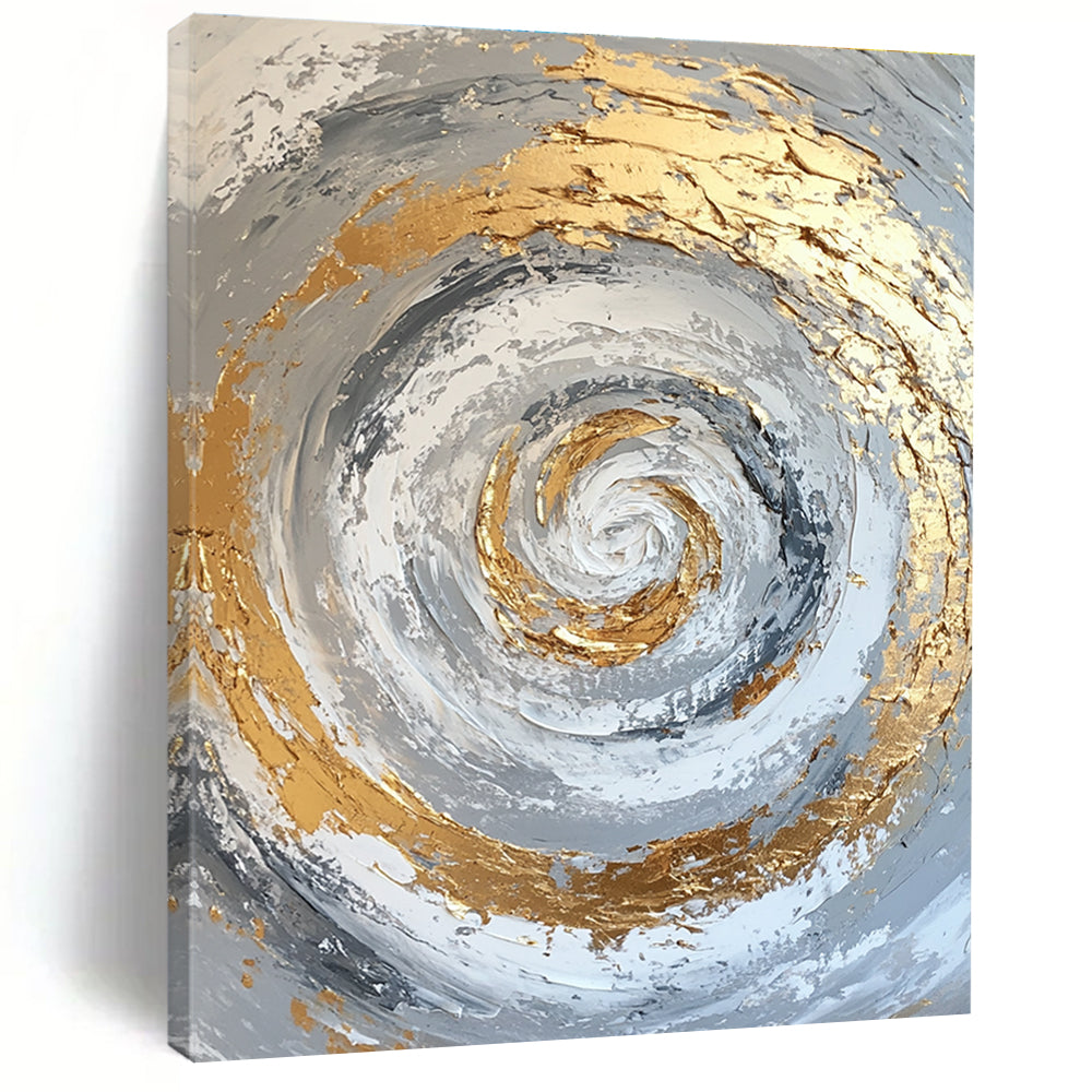 Gold Silver Spiral Abstract Painting with Textured Movement WINK622