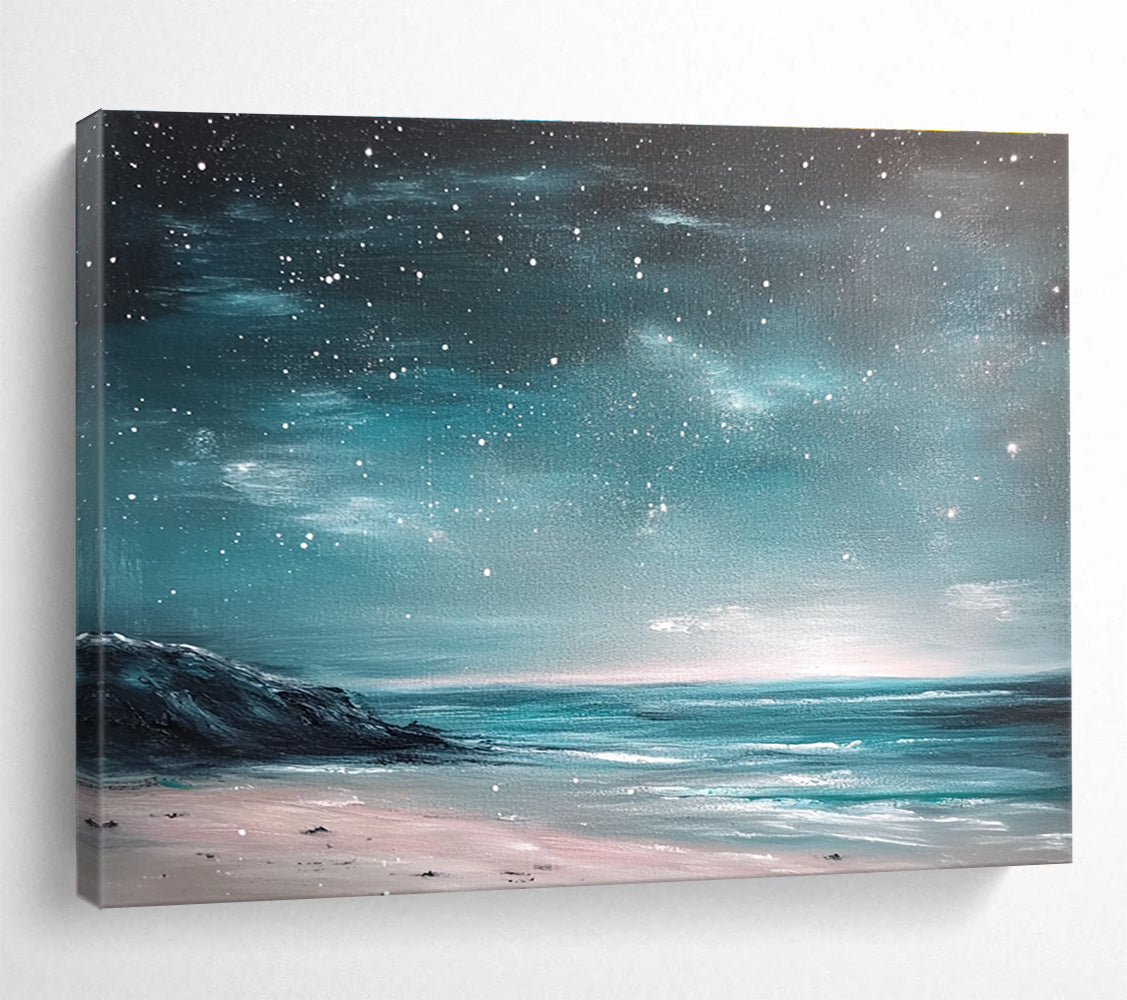 Celestial Beachscape Painting with Calm Mysterious Tones ABS556