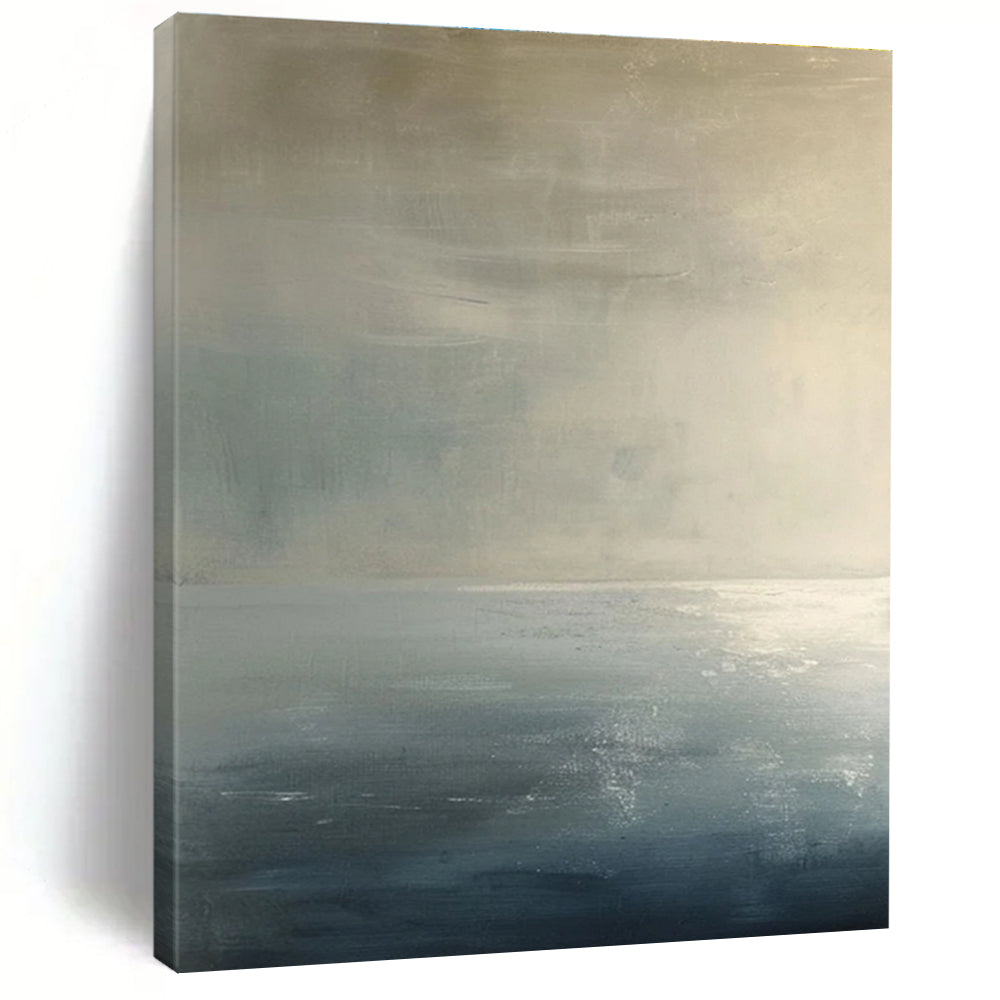 Subtle Monochromatic Sea Abstract Painting for Serene Bedrooms HENG299