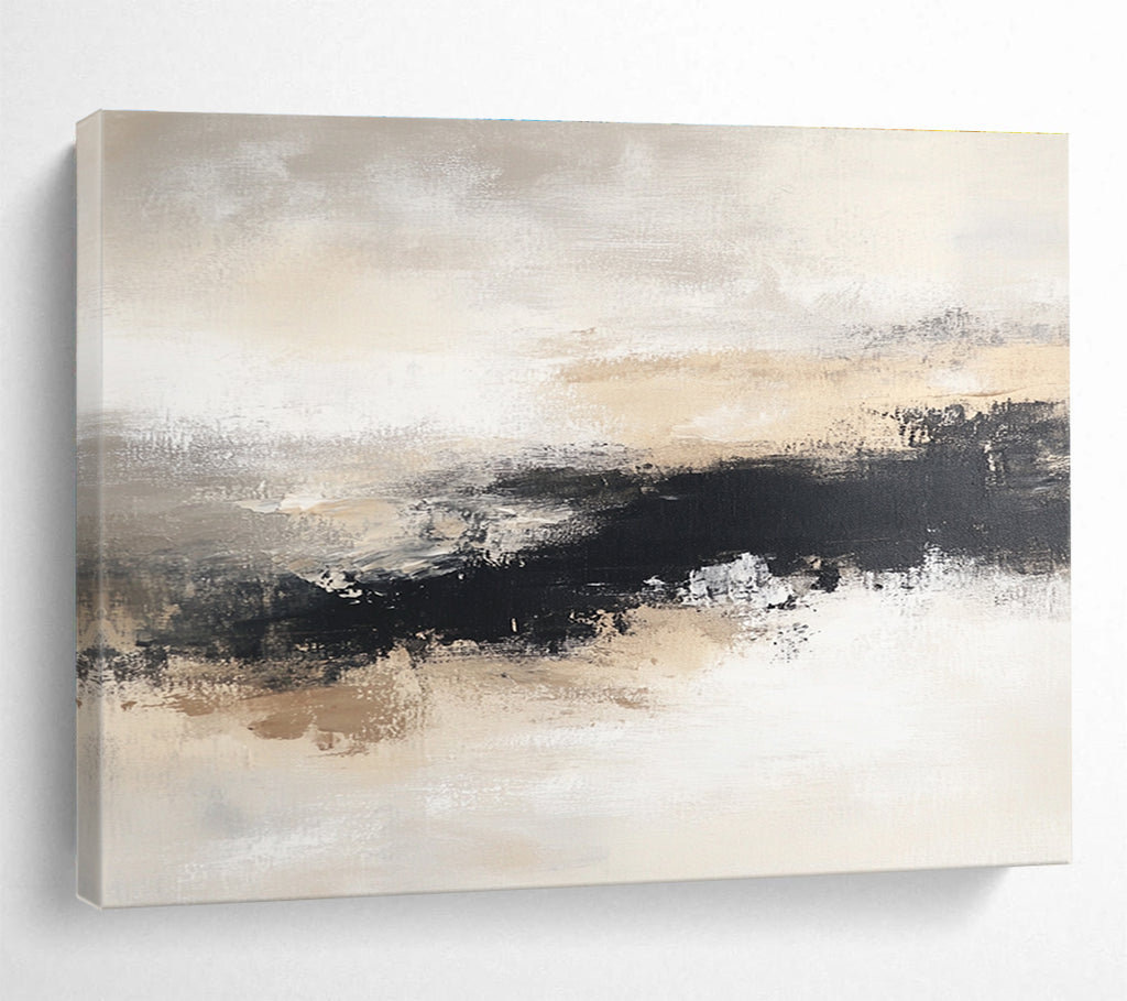 Beige and Black Abstract Landscape Painting with Moody Atmosphere ABS405