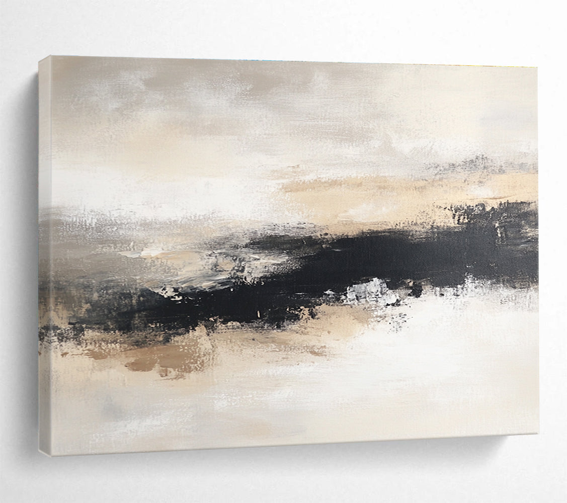 Beige and Black Abstract Landscape Painting with Moody Atmosphere ABS405