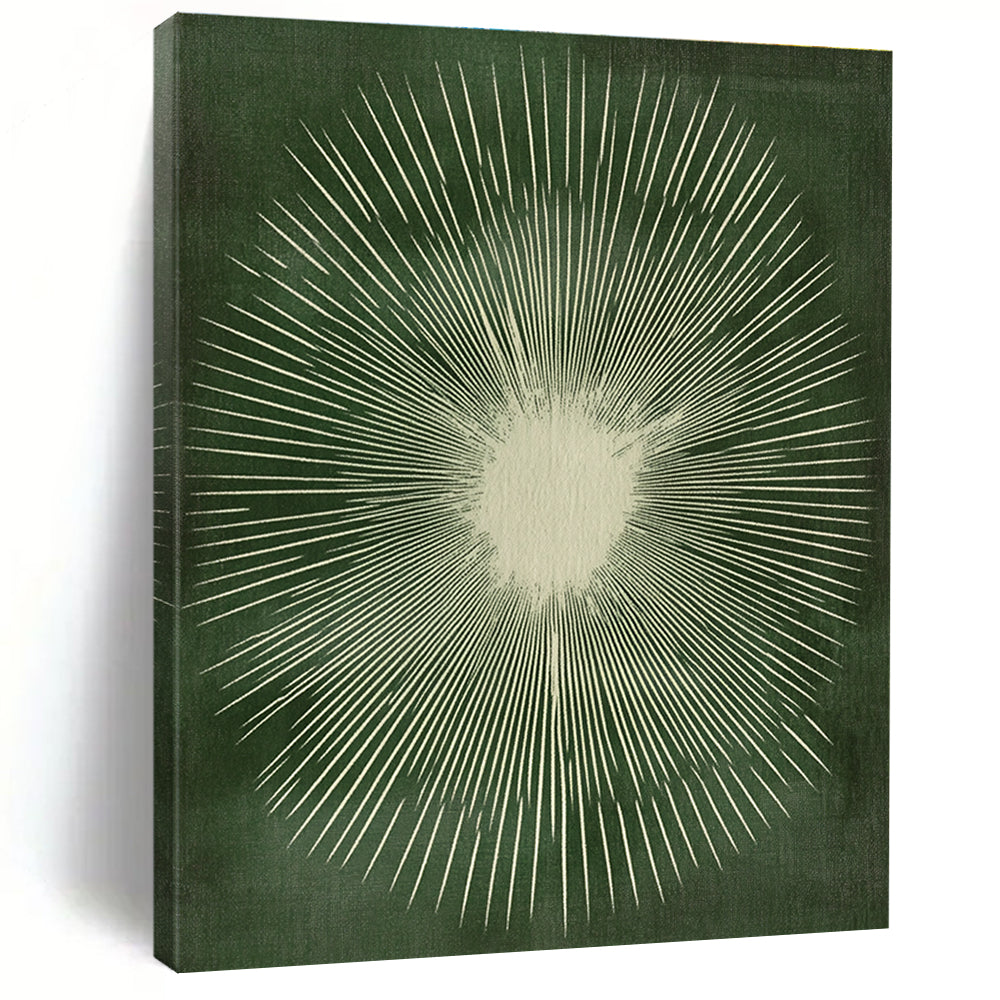 Green Sunburst Design Abstract Painting with Radiant Symmetry WINK267