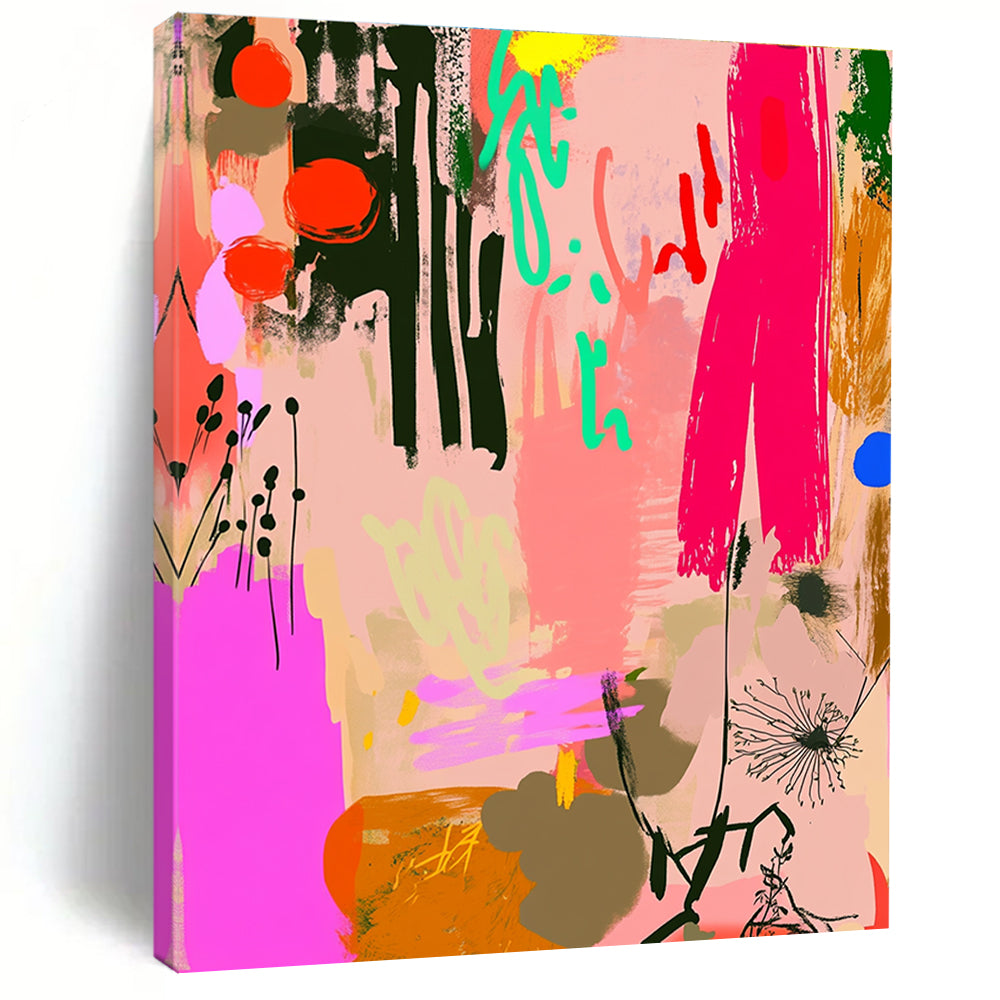 Floral Abstract Collage Painting with Whimsical Charm WINK084