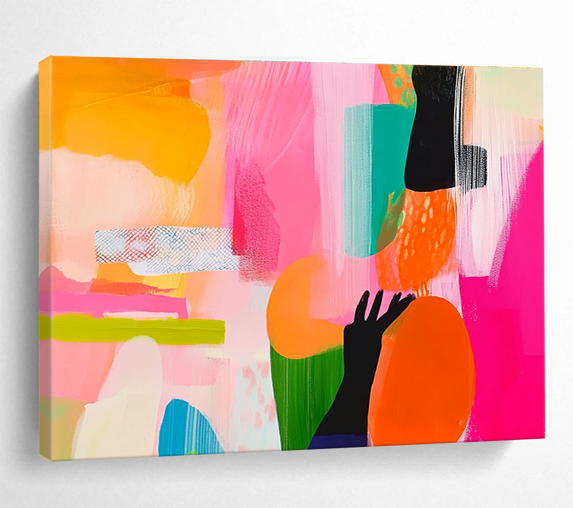Pink and Orange Abstract Painting with Bold, Expressive Energy ABS458