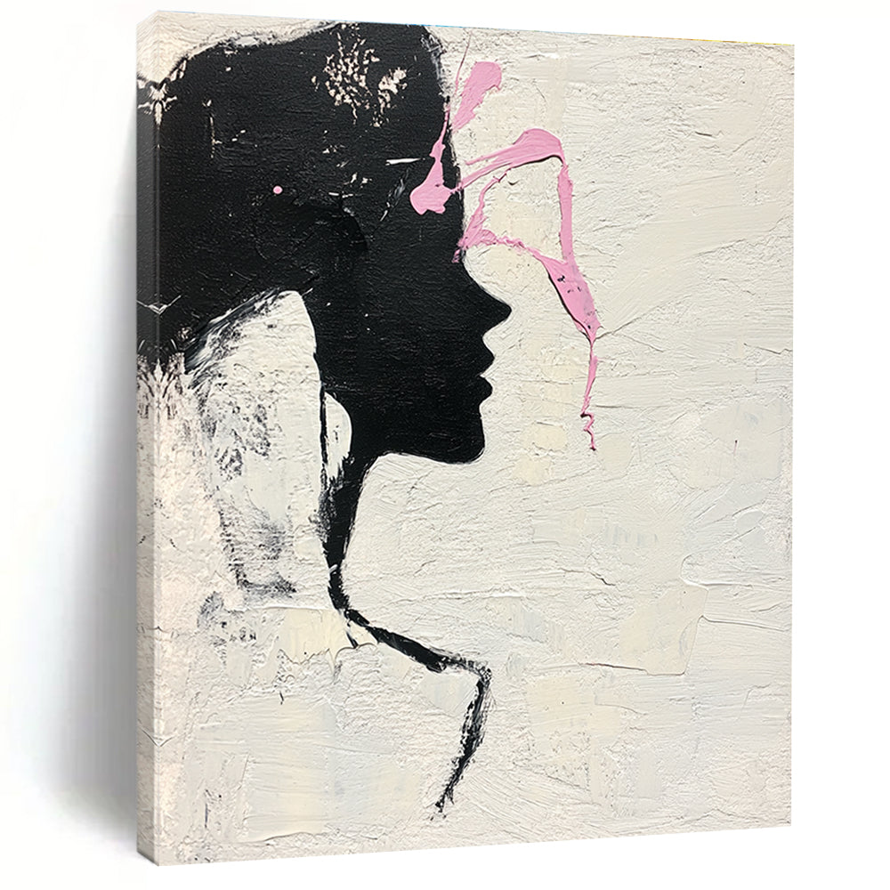 Silhouette with Pink Accents Abstract Painting of Feminine Grace GAB0230