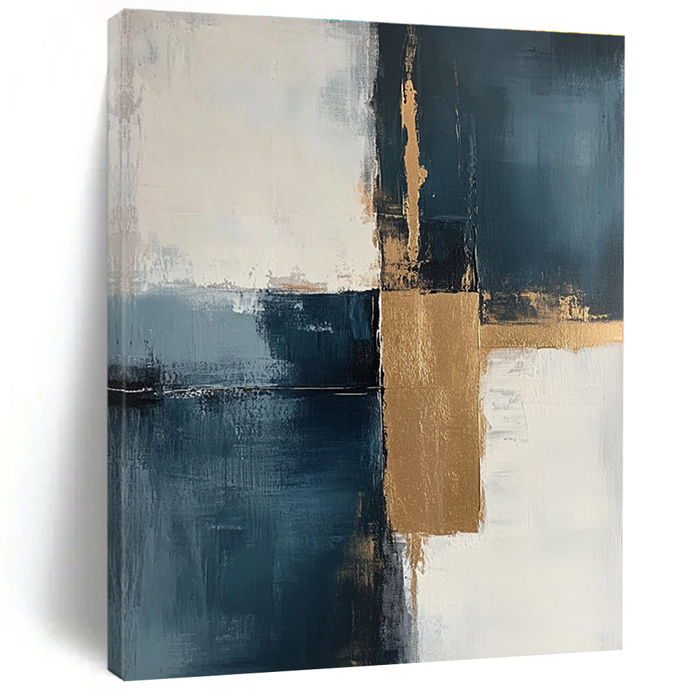 Blue - Gold Abstract Squares Painting with Modern Balance WINK377