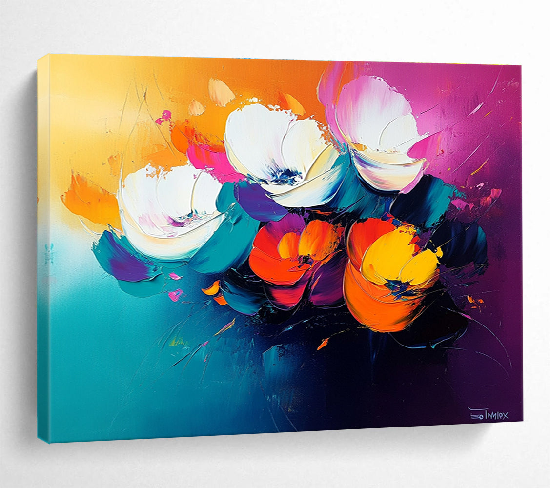 Vivid Flower Bouquet Abstract Painting with Energetic, Colorful Blooms ABS478