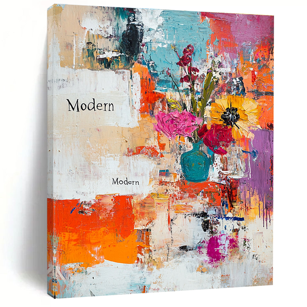 Modern Flower Vase Abstract Painting of Contemporary Florals GAB0159