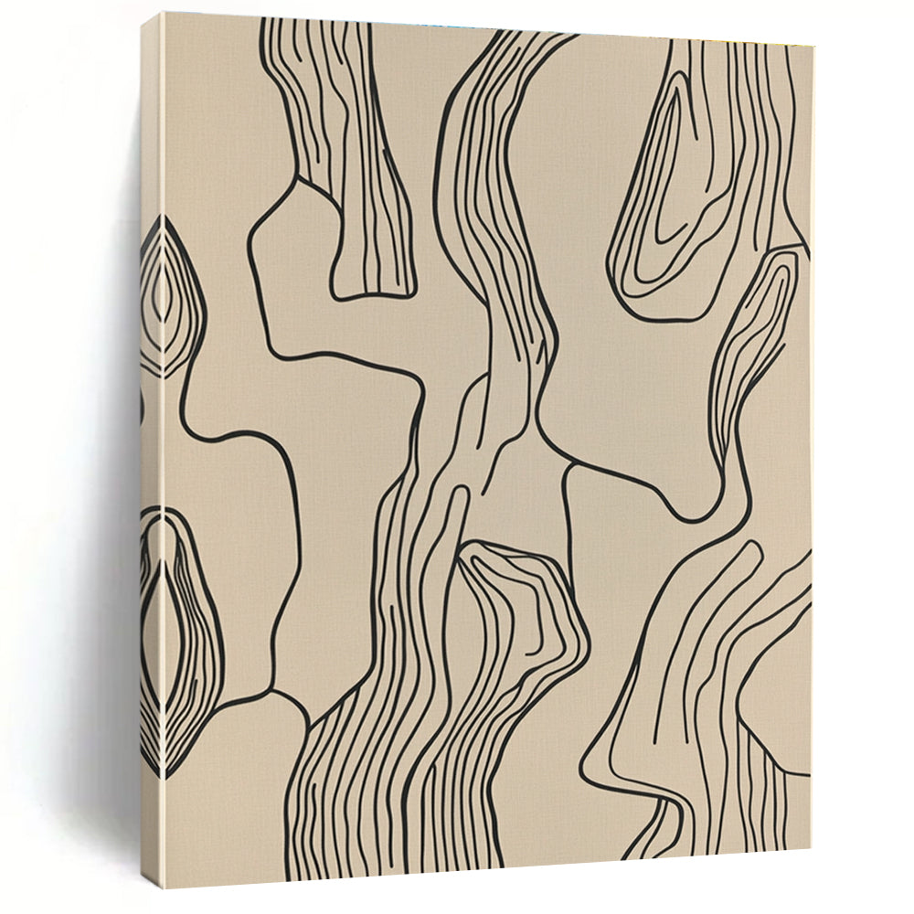Black Line Abstract on Beige Abstract Painting with Minimalist Grace WINK268