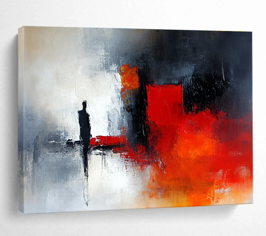 Red and Black Abstract Figure with Dramatic Tones Abstract Painting ABS389