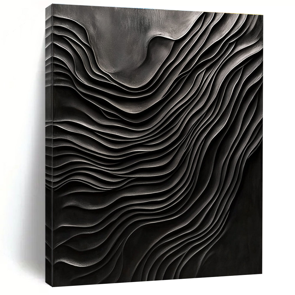 Black Wavy Textures Abstract Painting for Industrial - Chic Art Galleries GAB1328