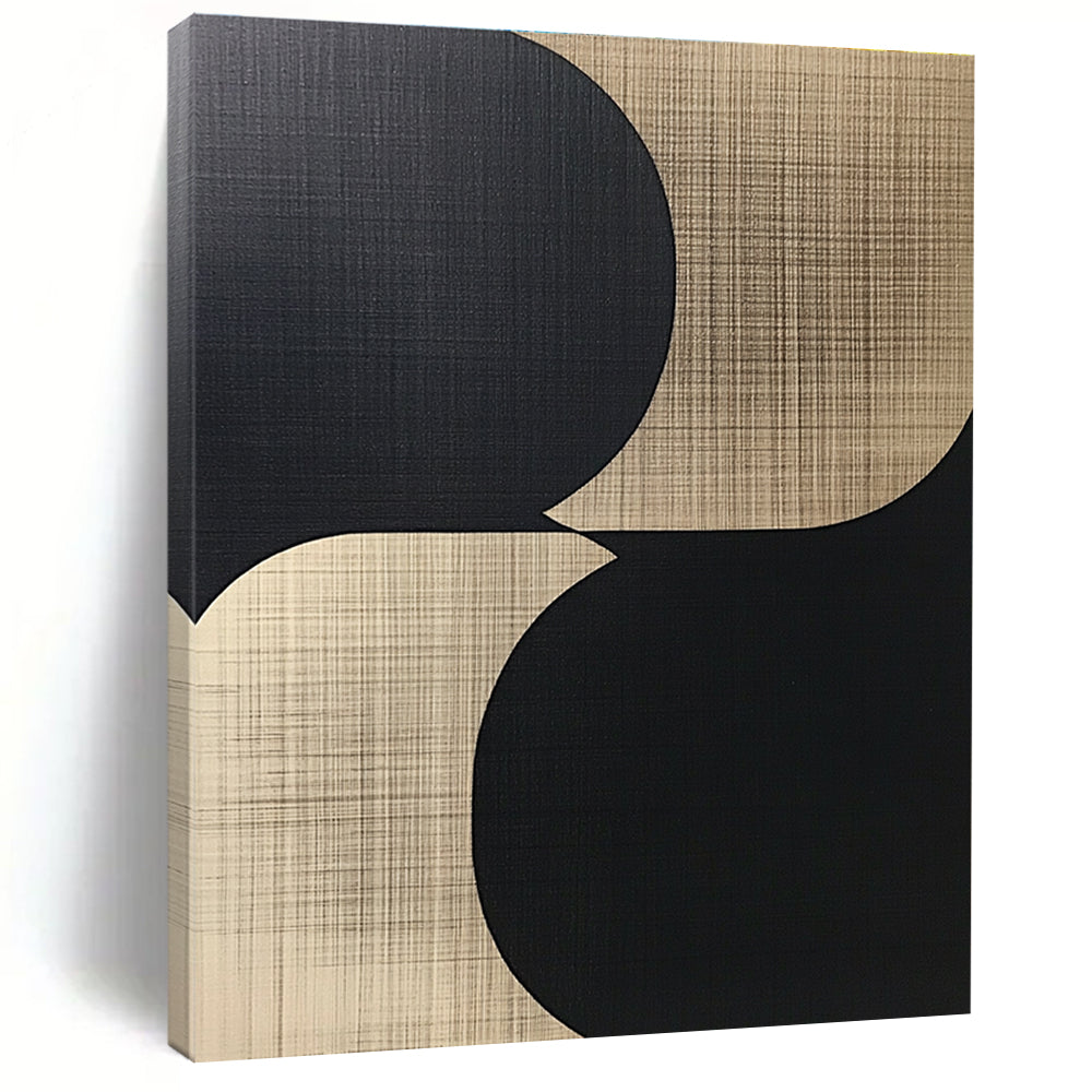Circular Beige and Black Abstract Painting with Subtle Textures WINK839