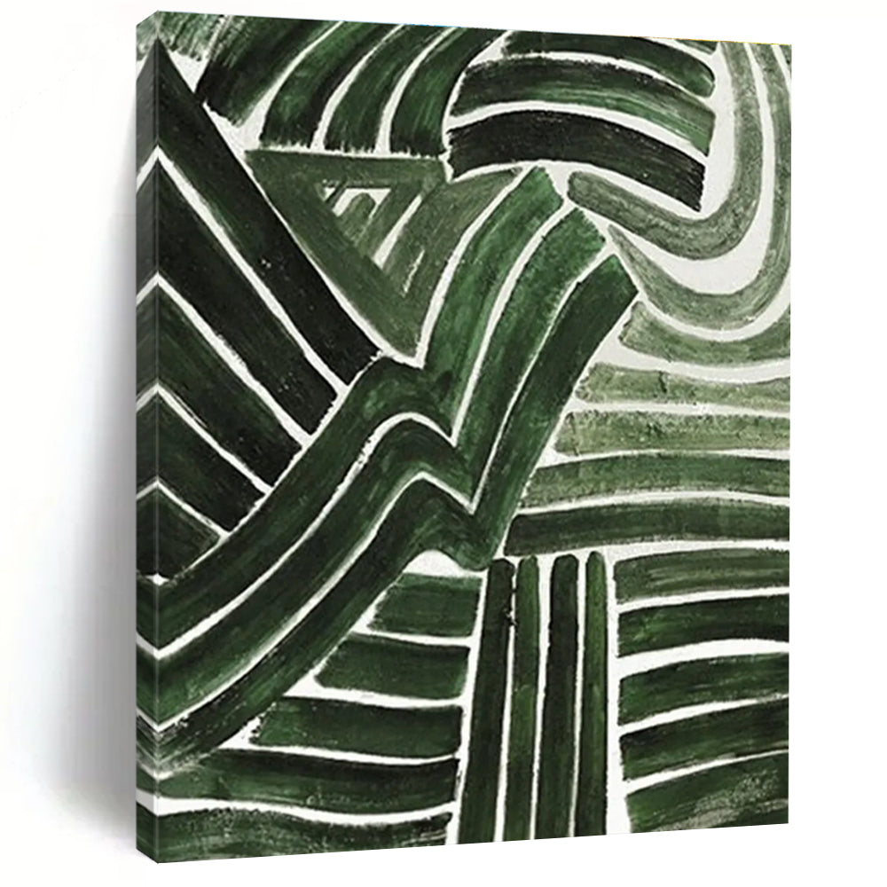 Green Curved Lines Abstract Painting for Nature - Inspired Cafes HENG492