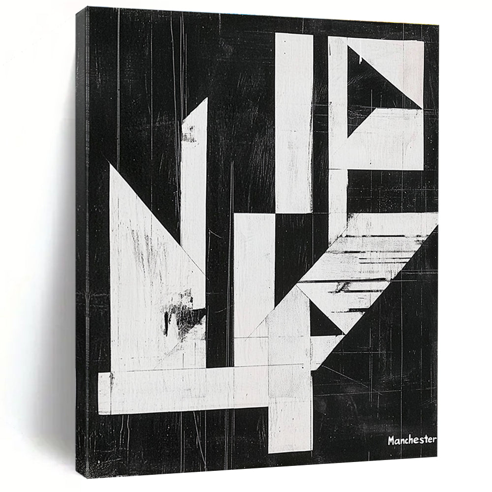 Geometric Black and White Abstract Painting of Architectural Form GAB0197