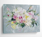 White and Pink Flower Bouquet Abstract Painting with Impasto ABS284