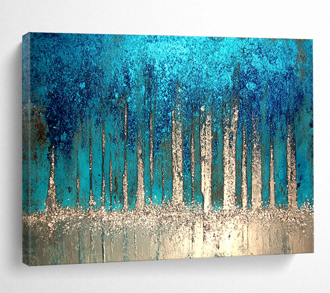 Sparkling Forest Abstract Painting with Enchanting, Textured Trees ABS504
