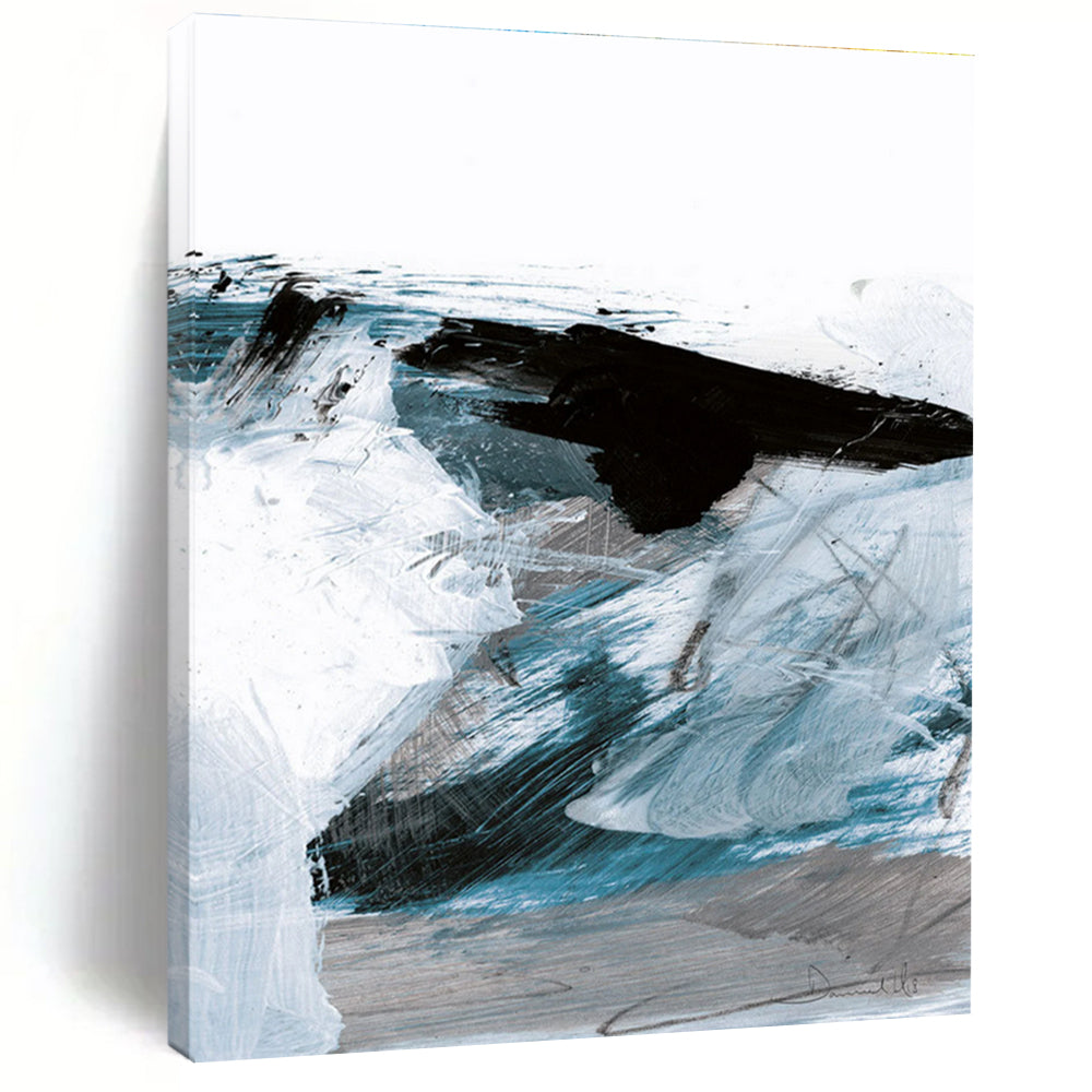 Dynamic Blue - Black Abstract Waves Painting for Coastal Interiors HENG220