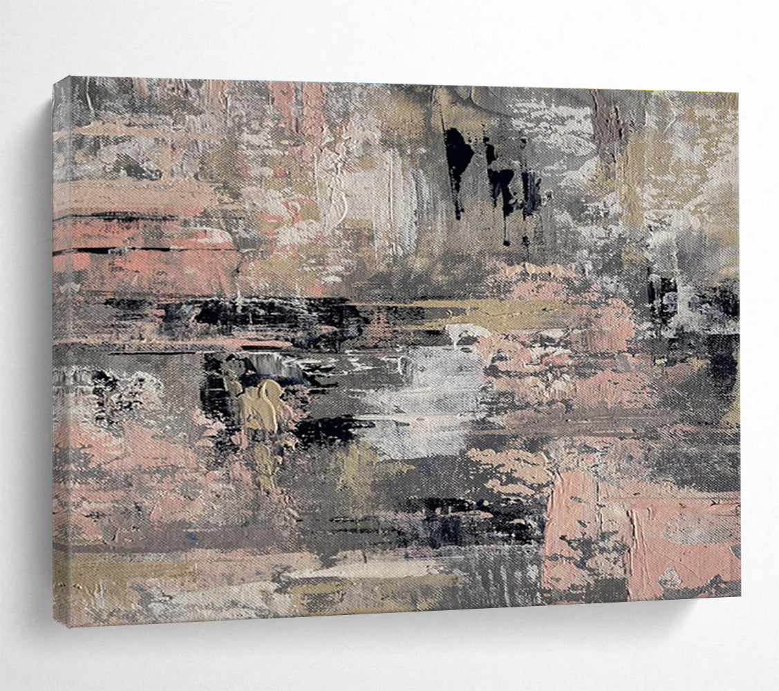 Gray - Pink Abstract Textures Painting for Minimalist Living Rooms YHT380