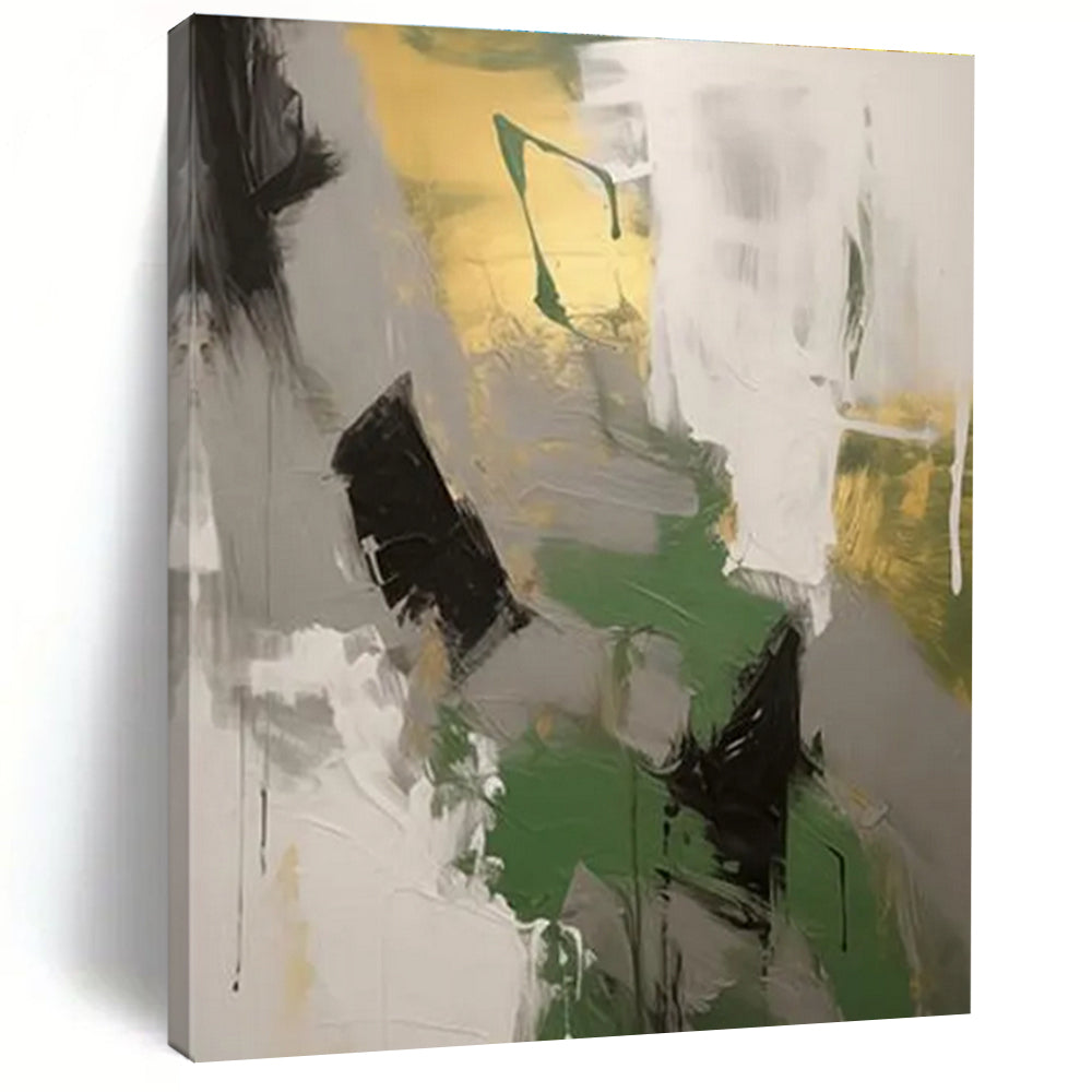 Green - Gray - Gold Abstract Painting for Eco - Friendly Workspaces HENG115